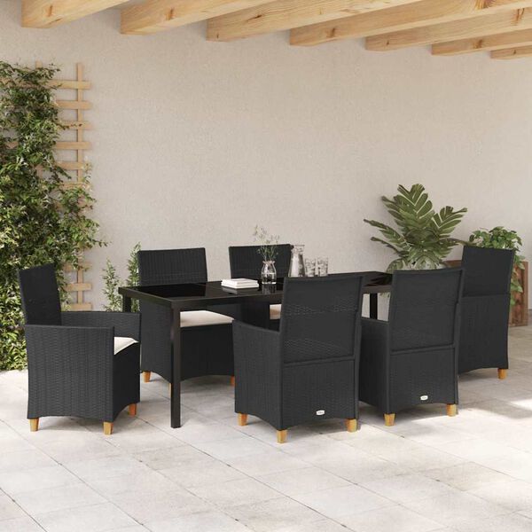 vidaXL Garden Dining Set 7 pcs Black Poly Rattan