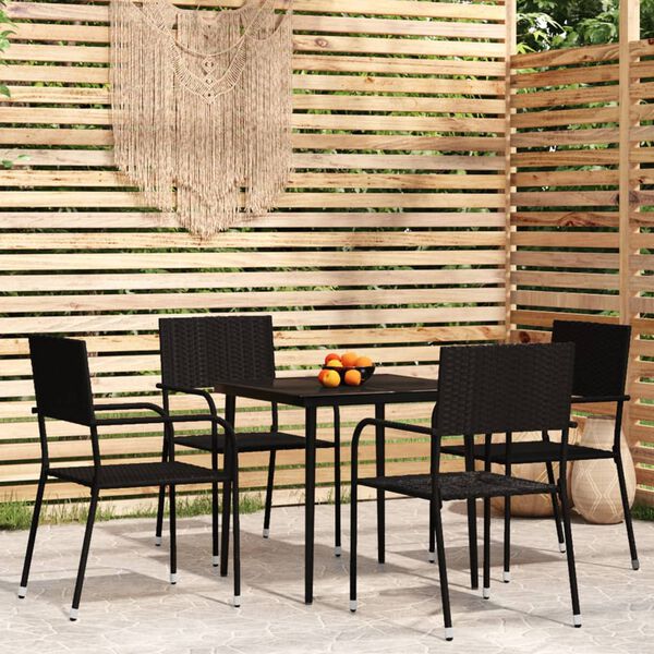 vidaXL Garden Dining Set Black PE Rattan, Powder-Coated Steel, Glass