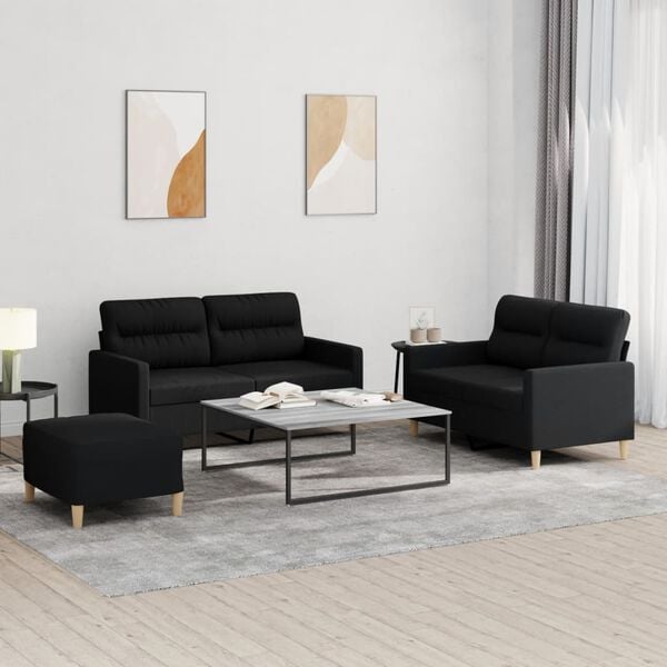 vidaXL Sofa Set Black Polyester, Metal, Textilene, Plywood Medium