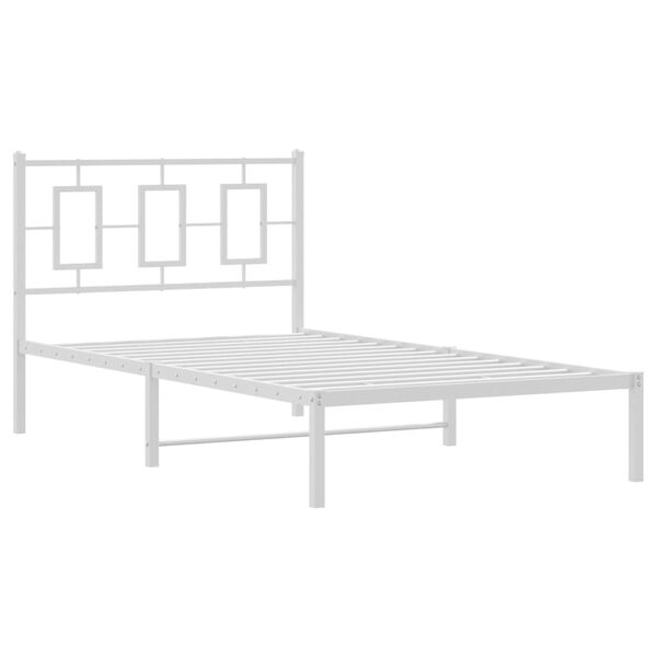 vidaXL Bed Frame White Powder-Coated Steel Twin Bed Frame Rectangular