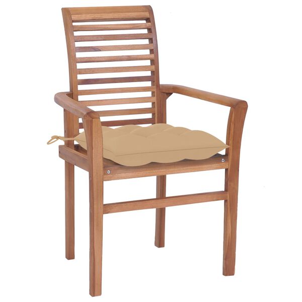 vidaXL Dining Chair Set of 8 Teak wood with beige cushions