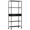 vidaXL Book Cabinet Black, Natural Wood Rough Mango Wood, Iron Large
