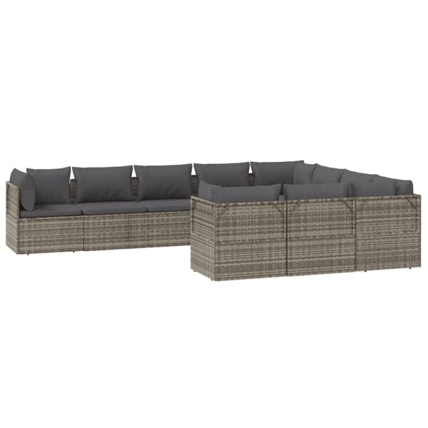 vidaXL 10 Piece Patio Lounge Set with Cushions Gray Poly Rattan