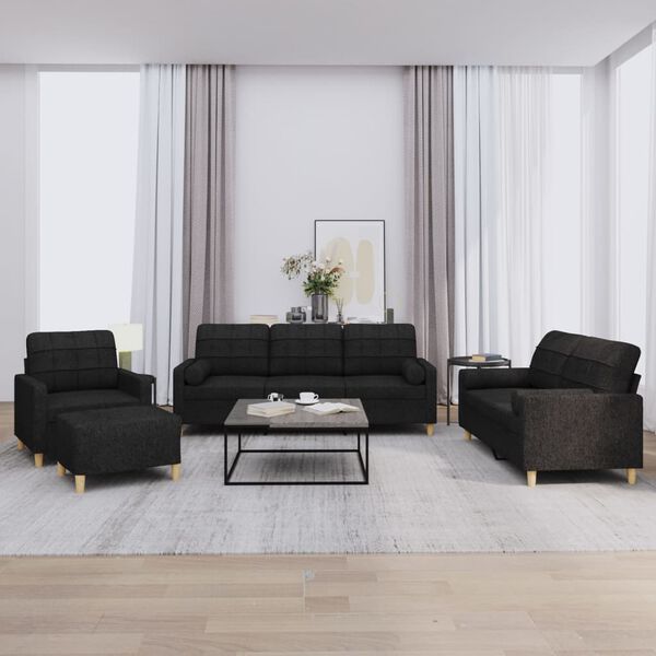 vidaXL Sofa Set Black Polyester, Plywood, Metal, Foam Large Sofa Set
