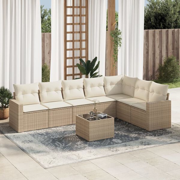 vidaXL Garden Sofa Set Beige PE rattan, powder-coated steel, tempered glass