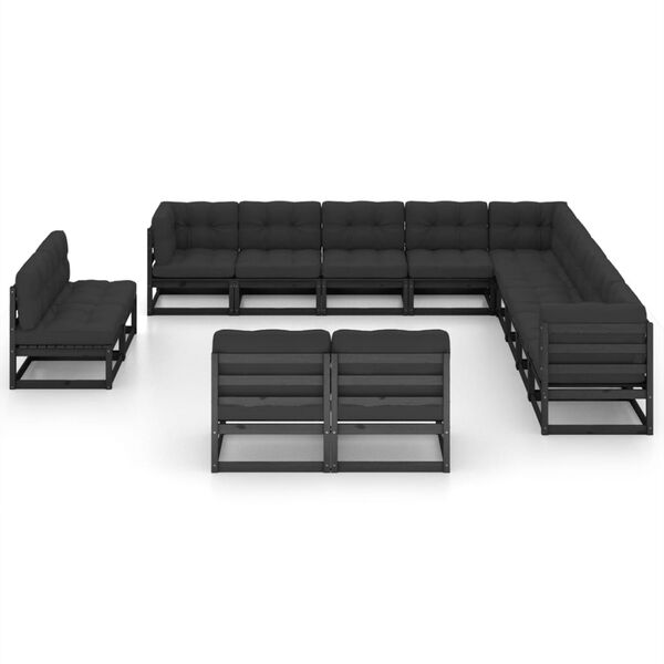 vidaXL Garden Lounge Set Black Solid pinewood and polyester Large