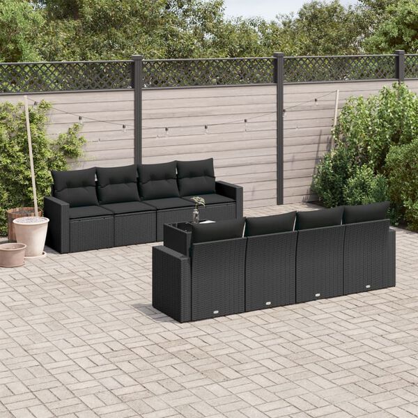 vidaXL Garden Sofa Set Set of 9 Black