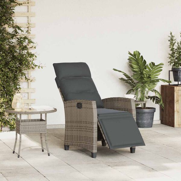vidaXL Reclining Garden Chair Grey PE rattan, powder-coated steel Medium