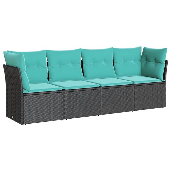 vidaXL Garden Sofa Set Black PE rattan, powder-coated steel Large