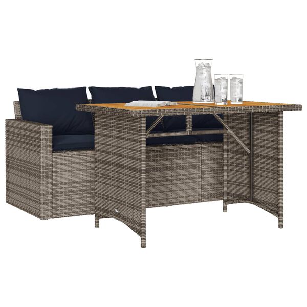 vidaXL Garden Dining Set Grey Poly Rattan 3-seater