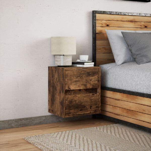 vidaXL Wall-mounted Bedside Cabinet Smoked Oak Engineered wood Compact