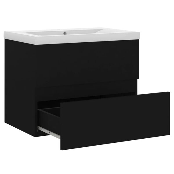 vidaXL Sink Cabinet With Basin Black, White Engineered wood, Ceramic