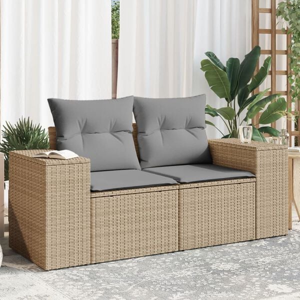 vidaXL Garden Sofa Beige Poly Rattan 2-Seater Adjustable Legs