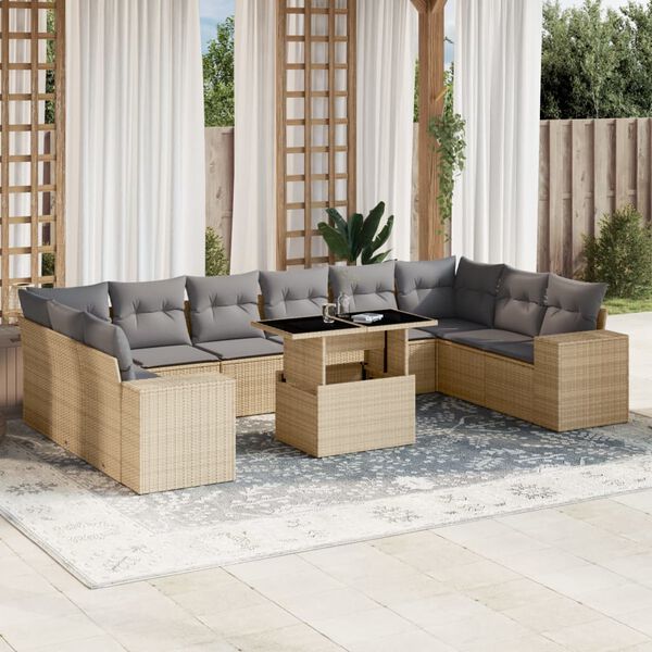 vidaXL Patio Sofa Set Beige, Light Grey