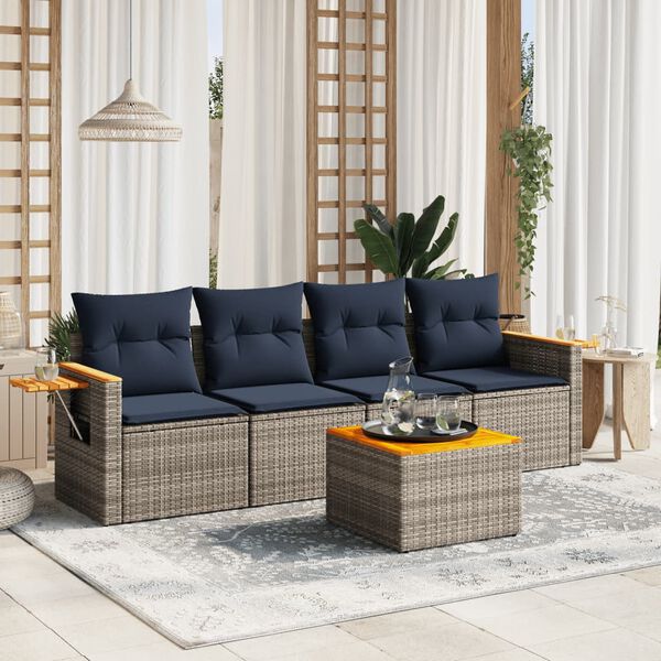 vidaXL 5 Piece Patio Sofa Set with Cushions Grey Poly Rattan (US only)