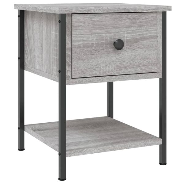 vidaXL Bedside Table Grey Sonoma Engineered Wood, Iron Small Nightstand