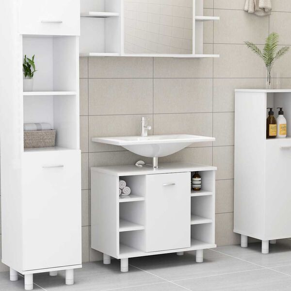 vidaXL Bathroom Cabinet White Engineered wood 23.6 x 12.6 x 21.1 in