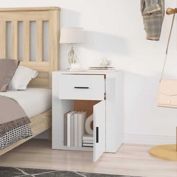 vidaXL Bedside Cabinet White Engineered wood 19.7 x 14.2 x 23.6 in