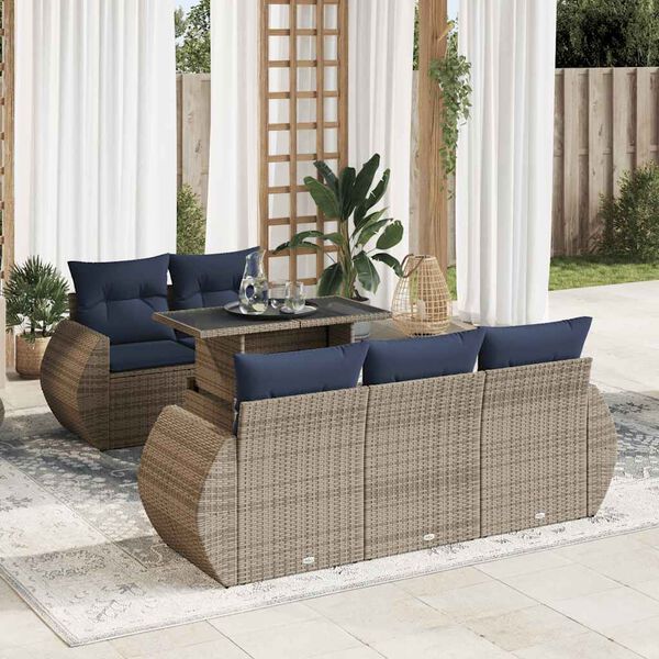 vidaXL 6 Piece Patio Sofa Set with Cushions Gray Poly Rattan Acacia