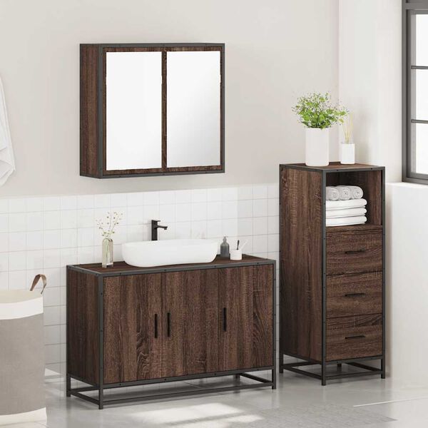 vidaXL Bathroom Furniture Set Brown Oak Engineered Wood Medium