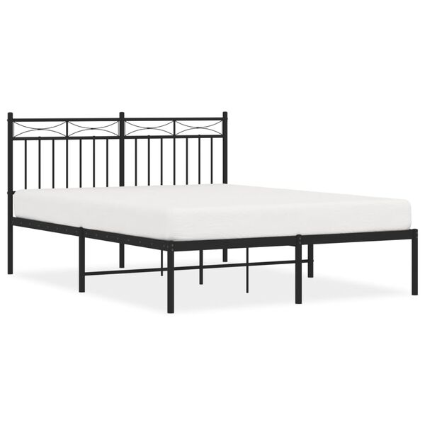 vidaXL Bed Frame Black Powder-Coated Steel Double Modern Bed Frame
