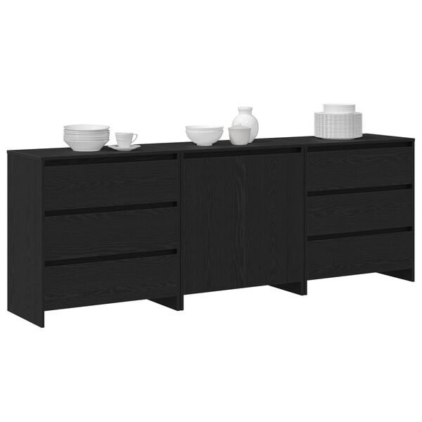 vidaXL Sideboard 3 pcs Black 70 x 41 x 75 cm Engineered wood