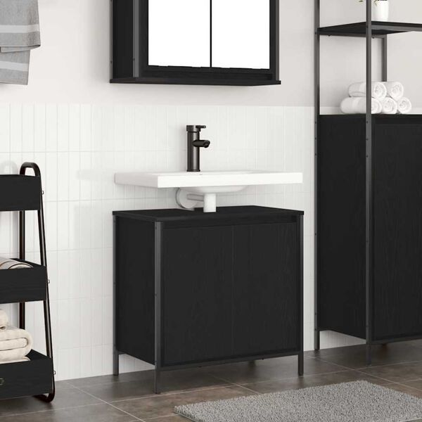 vidaXL Bathroom Basin Cabinet Black Engineered wood, steel