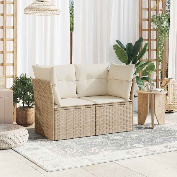 vidaXL Garden Sofa Beige PE Rattan, Powder-Coated Steel 2-Seater Modular