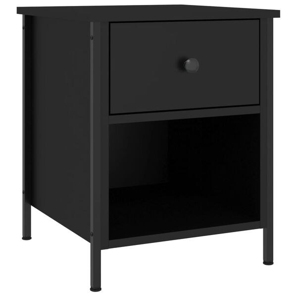 vidaXL Bedside Cabinet Black Engineered Wood, Iron 15.7 x 16.5 x 19.7 in