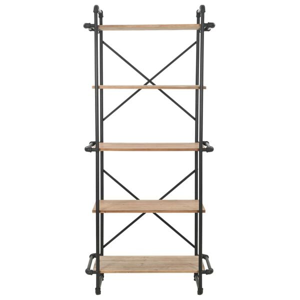 vidaXL Bookcase Black and Natural Wood Solid Firwood and Steel