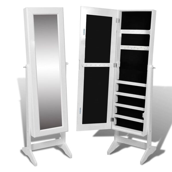 vidaXL Free Standing Mirror Jewelry Cabinet White
