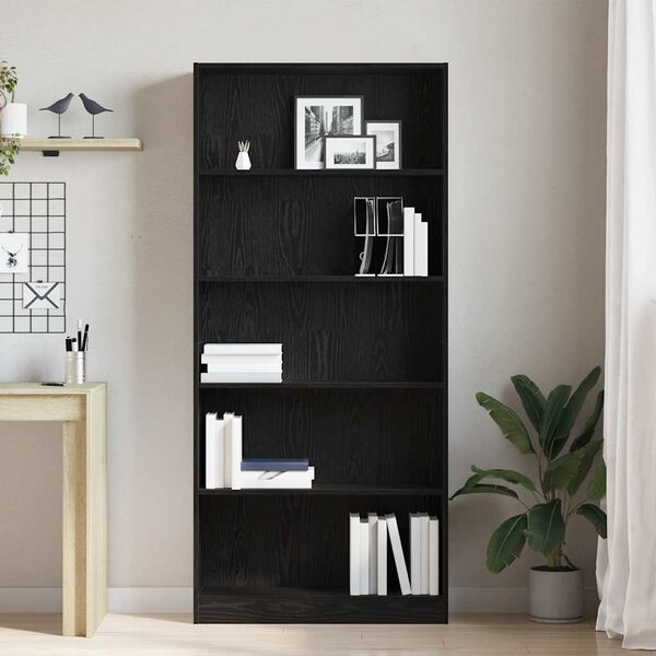 vidaXL Bookcase Black Oak Engineered Wood Large Shelving Bookcase