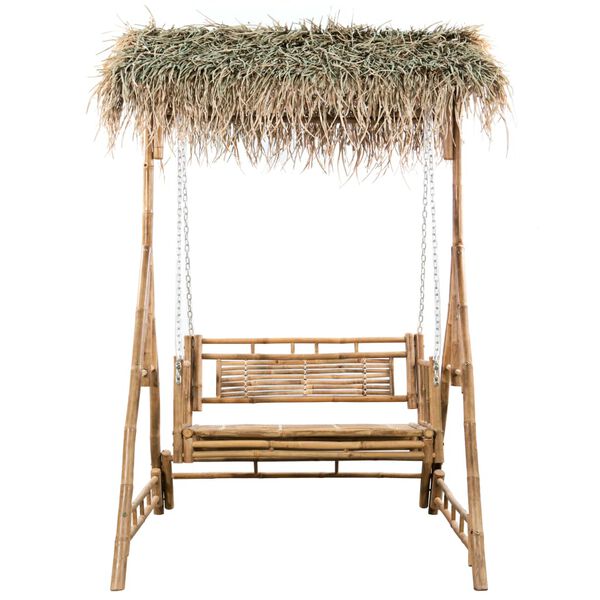 vidaXL 2-Seater Swing Bench with Palm Leaves and Cushion 79.5" Bamboo