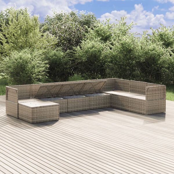 vidaXL Garden Lounge Set Grey PE rattan, steel, polyester, PVC Large