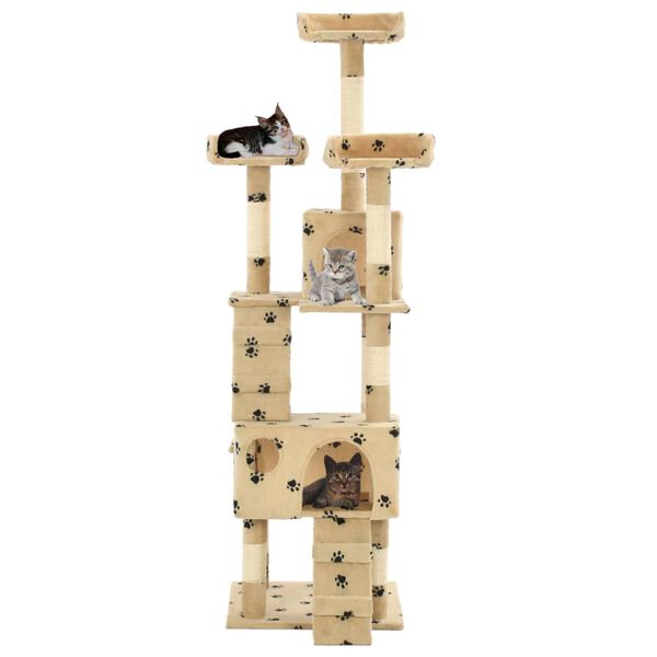 vidaXL Cat Tree Beige with paw prints Particle board Extra Tall Cat Tree