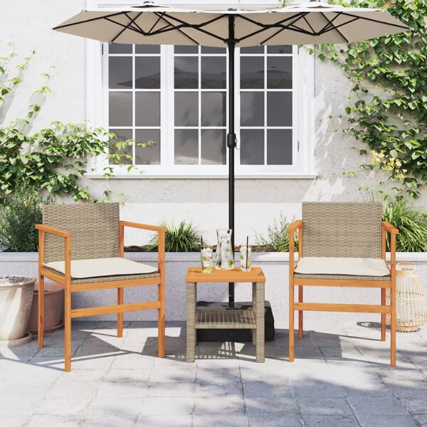 vidaXL Garden Chair Beige PE rattan, solid acacia wood, powder-coated steel