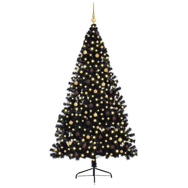 vidaXL Artificial Pre-lit Christmas Tree with 300 LEDs Black 94.5" PVC