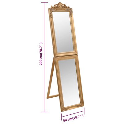 vidaXL Free-Standing Mirror Gold 19.7"x78.7"