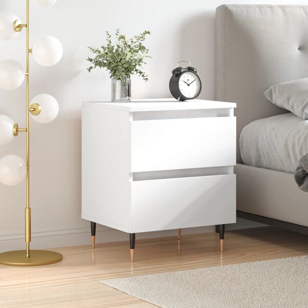 vidaXL Bedside Cabinet White Engineered wood, Iron 15.7x13.8x19.7 in