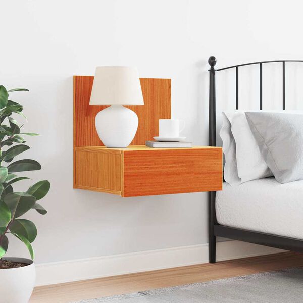 vidaXL Bedside Table with Drawer Wax Brown 16.54 x 12.80 x 15.75 in