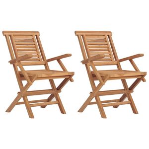 vidaXL Folding Garden Chair Set of 2 Natural teak Solid teak wood Medium