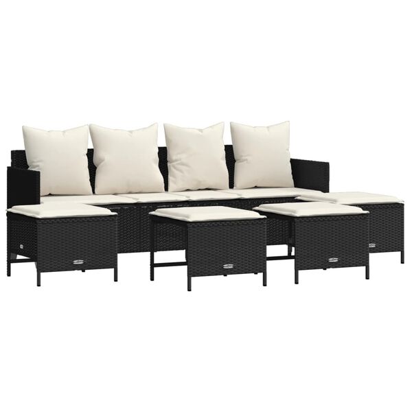 vidaXL Garden Sofa Set Black, Cream White PE Rattan 4-seater