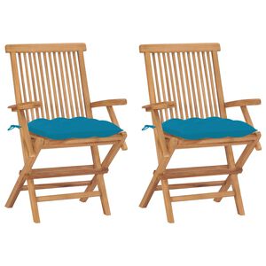 vidaXL Patio Chair Set of 2 Light Blue Fine Sanded Teak Hardwood