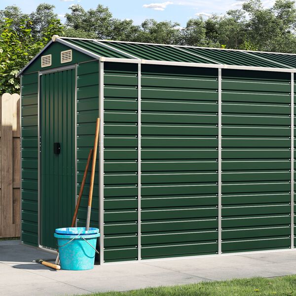 vidaXL Garden Shed Green Galvanized Steel Large Garden Shed