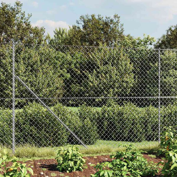 vidaXL Chain Link Fence with Spike Anchors Silver 5.2'x32.8'
