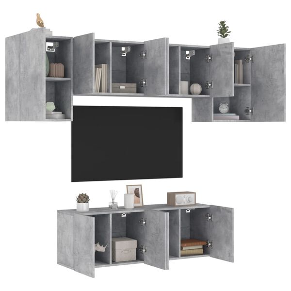 vidaXL TV Wall Unit Concrete grey Engineered wood Large
