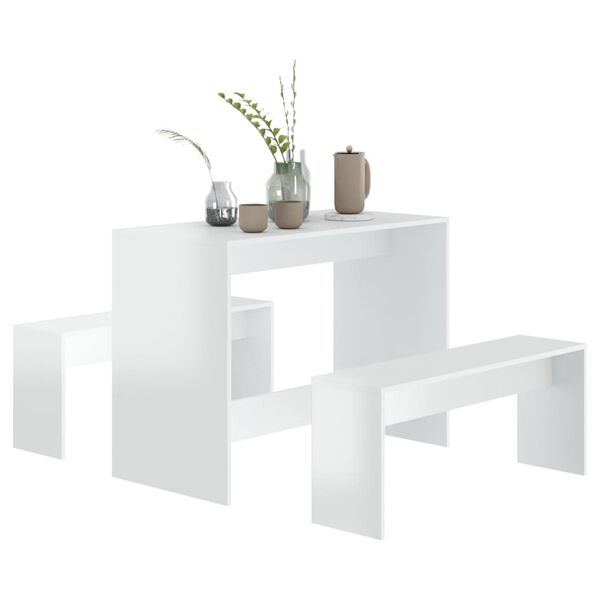 vidaXL Dining Set High gloss white Engineered wood Standard Size Durable
