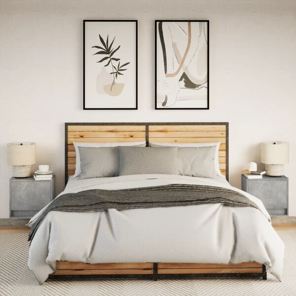 vidaXL Wall-mounted Bedside Cabinet Set of 2 Concrete Grey Engineered Wood