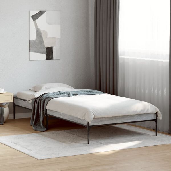 vidaXL Bed Frame Grey Sonoma Engineered Wood, Metal Single Durable
