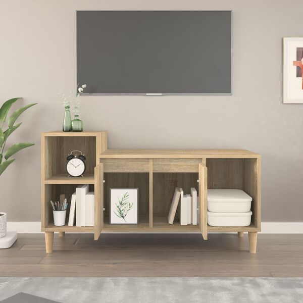 vidaXL TV Cabinet Sonoma oak Engineered wood, Solid eucalyptus wood